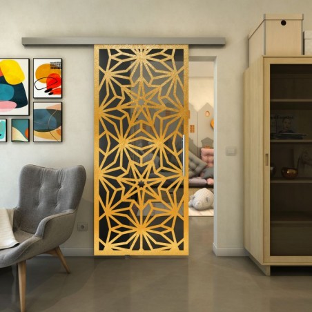 Glasschiebetür SLIM-LINE - Fineprint Model 178 Gold auf Grauglas