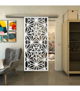 Glasschiebetür SLIM-LINE - Fineprint Model 178 Weiss auf Grauglas