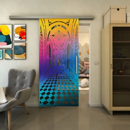 Glasschiebetür SLIM-LINE - Fineprint Model 181 Verlauf auf Grauglas