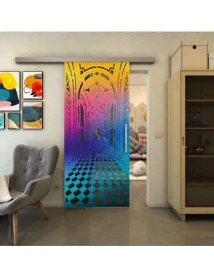 Glasschiebetür SLIM-LINE - Fineprint Model 181 Verlauf auf Grauglas