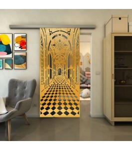 Glasschiebetür SLIM-LINE - Fineprint Model 181 Gold auf Grauglas