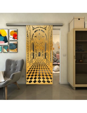 Glasschiebetür SLIM-LINE - Fineprint Model 181 Gold auf Grauglas