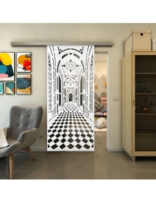 Glasschiebetür SLIM-LINE - Fineprint Model 181 Weiss auf Grauglas