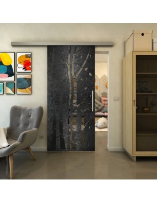 Glasschiebetür SLIM-LINE - Fineprint Model 182 Schwarz auf Grauglas