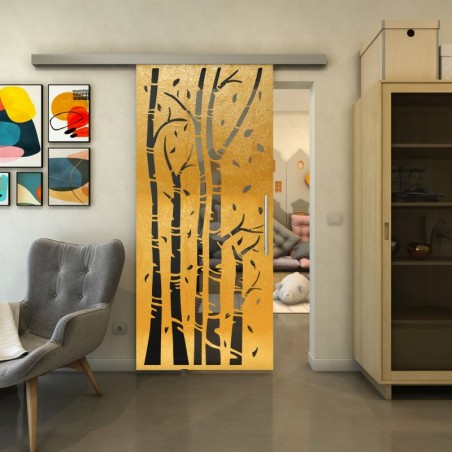 Glasschiebetür SLIM-LINE - Fineprint Model 182 Gold auf Grauglas