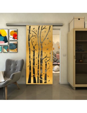 Glasschiebetür SLIM-LINE - Fineprint Model 182 Gold auf Grauglas