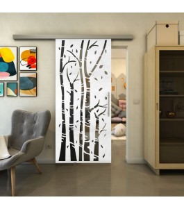 Glasschiebetür SLIM-LINE - Fineprint Model 182 Weiss auf Grauglas