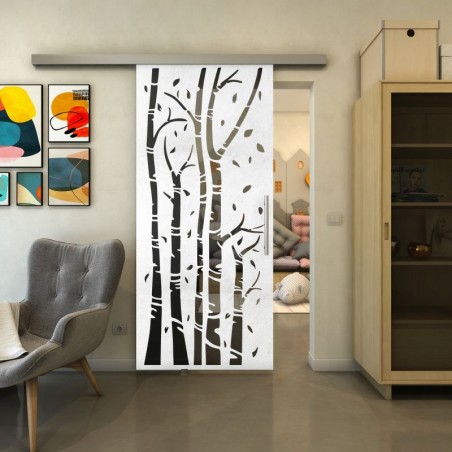 Glasschiebetür SLIM-LINE - Fineprint Model 182 Weiss auf Grauglas
