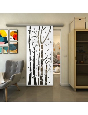 Glasschiebetür SLIM-LINE - Fineprint Model 182 Weiss auf Grauglas