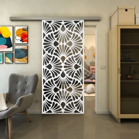 Glasschiebetür SLIM-LINE - Fineprint Model 183 Weiss auf Grauglas