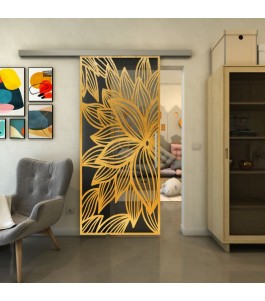 Glasschiebetür SLIM-LINE - Fineprint Model 184 Gold auf Grauglas
