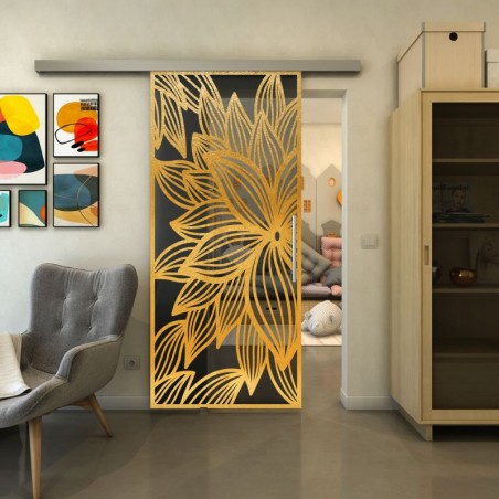 Glasschiebetür SLIM-LINE - Fineprint Model 184 Gold auf Grauglas