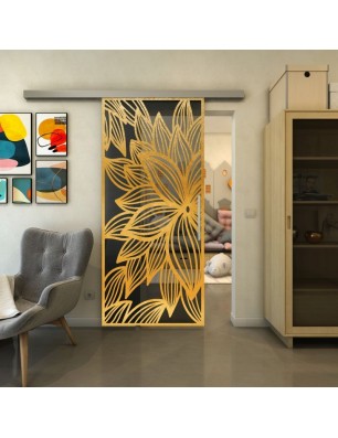 Glasschiebetür SLIM-LINE - Fineprint Model 184 Gold auf Grauglas