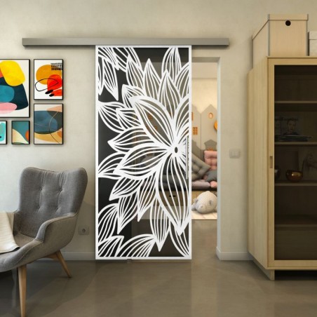 Glasschiebetür SLIM-LINE - Fineprint Model 184 Weiss auf Grauglas