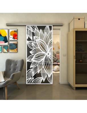Glasschiebetür SLIM-LINE - Fineprint Model 184 Weiss auf Grauglas