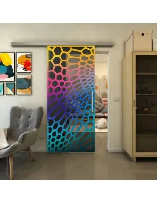 Glasschiebetür SLIM-LINE - Fineprint Model 186 Verlauf auf Grauglas