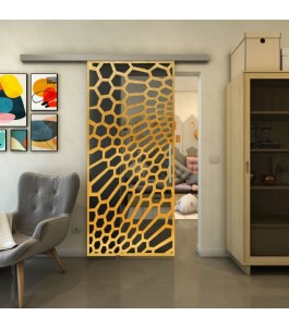 Glasschiebetür SLIM-LINE - Fineprint Model 186 Gold auf Grauglas