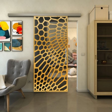 Glasschiebetür SLIM-LINE - Fineprint Model 186 Gold auf Grauglas