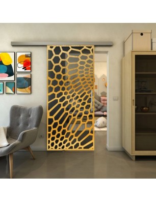 Glasschiebetür SLIM-LINE - Fineprint Model 186 Gold auf Grauglas