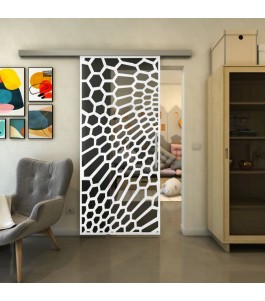 Glasschiebetür SLIM-LINE - Fineprint Model 186 Weiss auf Grauglas