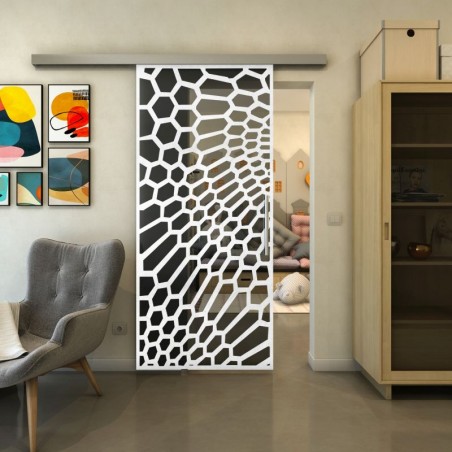 Glasschiebetür SLIM-LINE - Fineprint Model 186 Weiss auf Grauglas