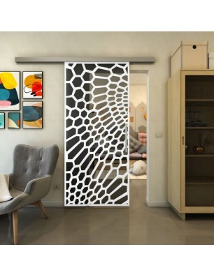 Glasschiebetür SLIM-LINE - Fineprint Model 186 Weiss auf Grauglas