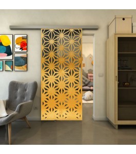 Glasschiebetür SLIM-LINE - Fineprint Model 187 Gold auf Grauglas