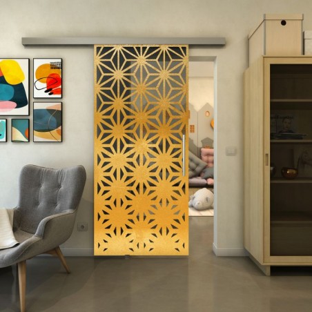 Glasschiebetür SLIM-LINE - Fineprint Model 187 Gold auf Grauglas