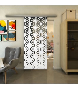 Glasschiebetür SLIM-LINE - Fineprint Model 187 Weiss auf Grauglas