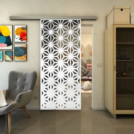 Glasschiebetür SLIM-LINE - Fineprint Model 187 Weiss auf Grauglas
