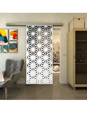 Glasschiebetür SLIM-LINE - Fineprint Model 187 Weiss auf Grauglas