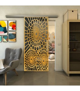 Glasschiebetür SLIM-LINE - Fineprint Model 188 Gold auf Grauglas