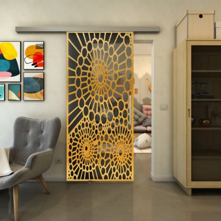 Glasschiebetür SLIM-LINE - Fineprint Model 188 Gold auf Grauglas