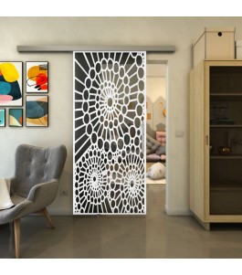 Glasschiebetür SLIM-LINE - Fineprint Model 188 Weiss auf Grauglas
