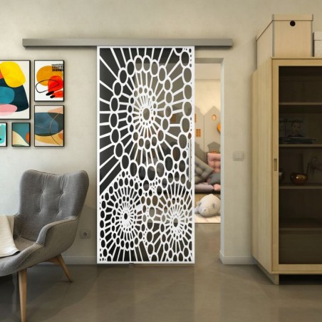 Glasschiebetür SLIM-LINE - Fineprint Model 188 Weiss auf Grauglas