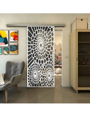 Glasschiebetür SLIM-LINE - Fineprint Model 188 Weiss auf Grauglas
