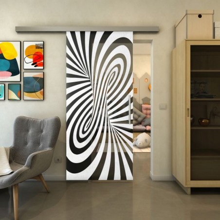 Glasschiebetür SLIM-LINE - Fineprint Model 189 Weiss auf Grauglas