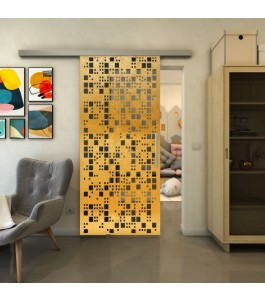 Glasschiebetür SLIM-LINE - Fineprint Model 190 Gold auf Grauglas