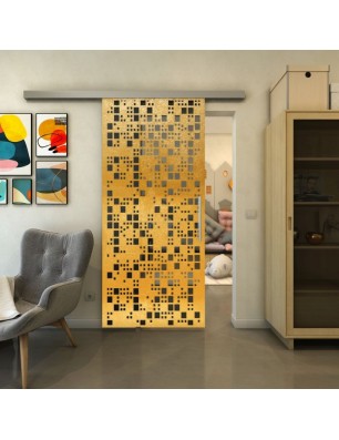 Glasschiebetür SLIM-LINE - Fineprint Model 190 Gold auf Grauglas