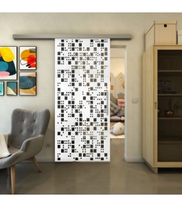 Glasschiebetür SLIM-LINE - Fineprint Model 190 Weiss auf Grauglas