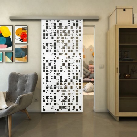 Glasschiebetür SLIM-LINE - Fineprint Model 190 Weiss auf Grauglas
