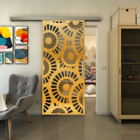 Glasschiebetür SLIM-LINE - Fineprint Model 191 Gold auf Grauglas