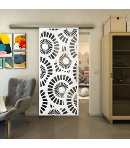Glasschiebetür SLIM-LINE - Fineprint Model 191 Weiss auf Grauglas