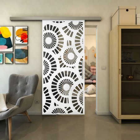 Glasschiebetür SLIM-LINE - Fineprint Model 191 Weiss auf Grauglas
