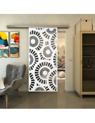 Glasschiebetür SLIM-LINE - Fineprint Model 191 Weiss auf Grauglas