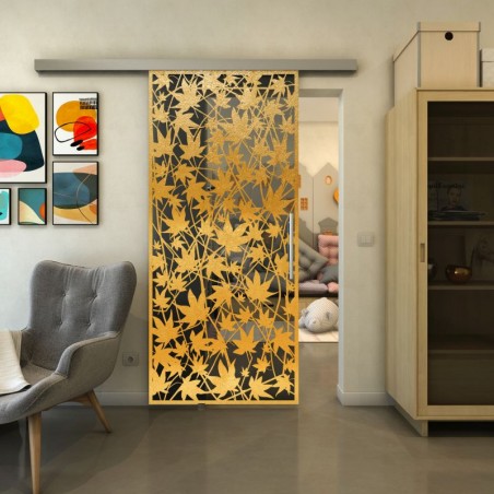 Glasschiebetür SLIM-LINE - Fineprint Model 192 Gold auf Grauglas
