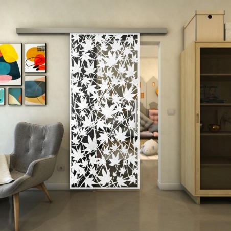 Glasschiebetür SLIM-LINE - Fineprint Model 192 Weiss auf Grauglas