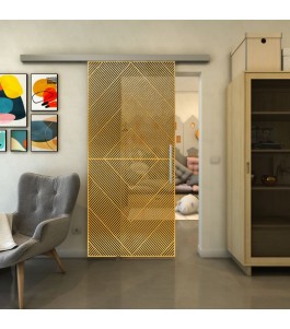 Glasschiebetür SLIM-LINE - Fineprint Model 194 Gold auf Grauglas