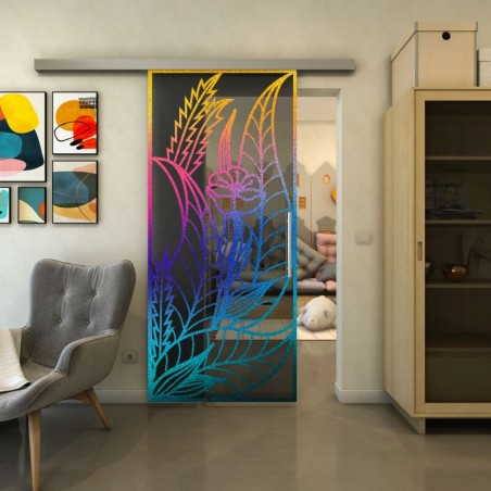 Glasschiebetür SLIM-LINE - Fineprint Model 195 Verlauf auf Grauglas