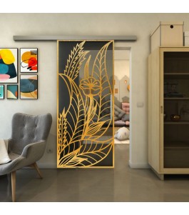 Glasschiebetür SLIM-LINE - Fineprint Model 195 Gold auf Grauglas